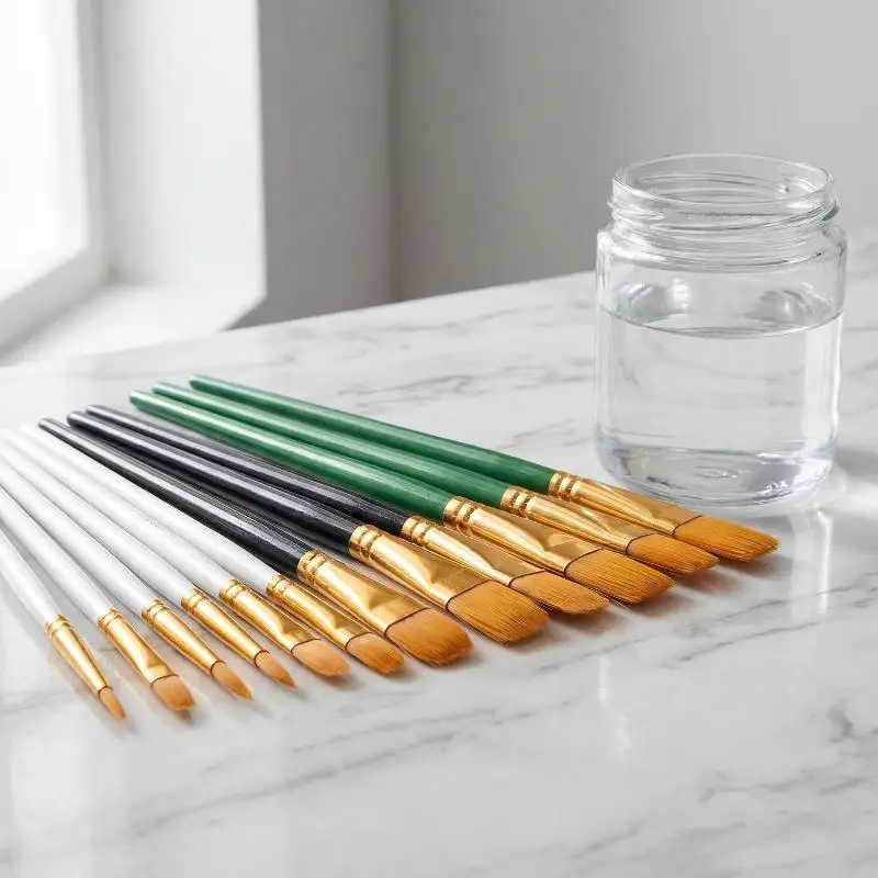 Watercolor Brush Set for Art Painting Plastic Rod Soft Bristles for Children Artists Oil Gouache Acrylic School Projects