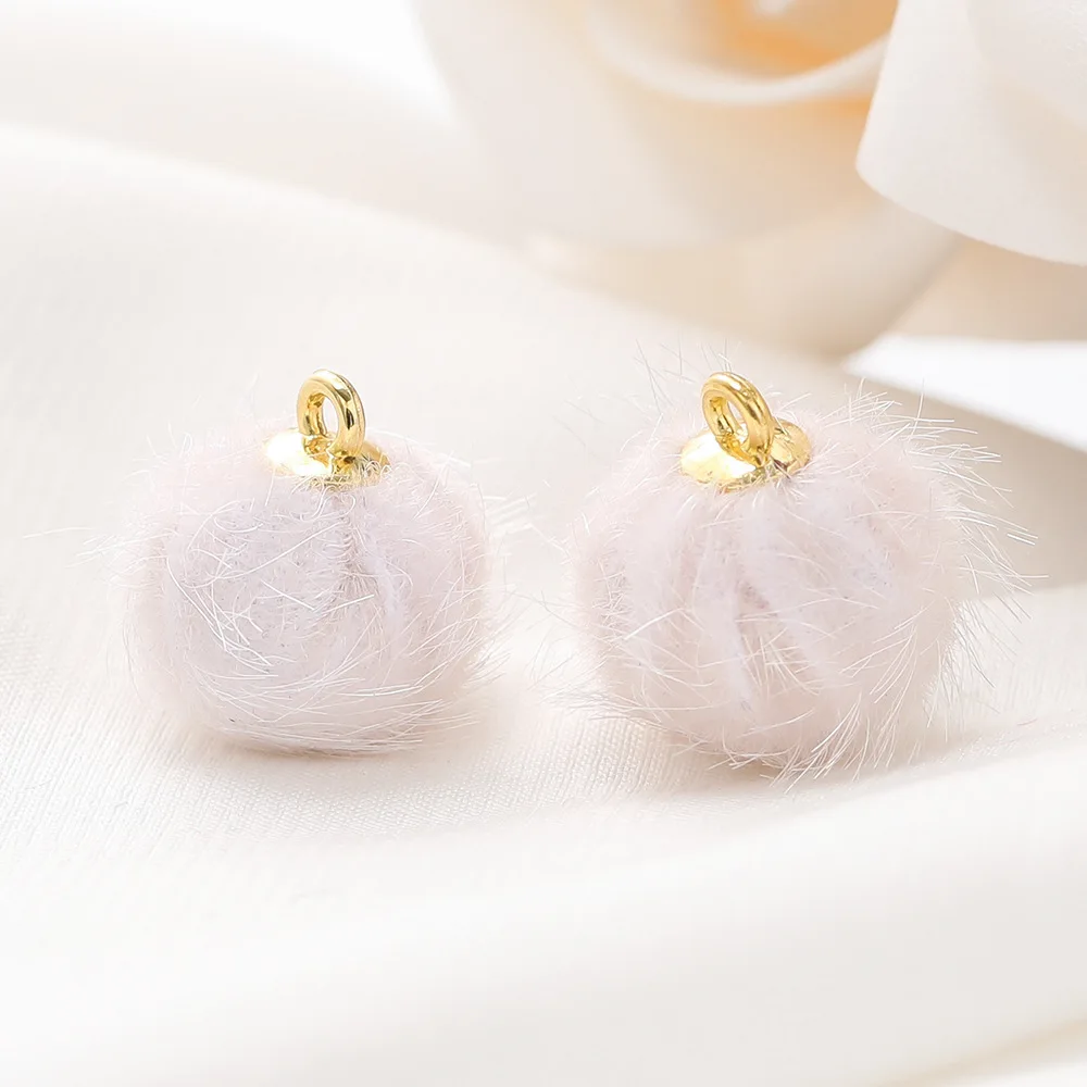 10Pcs Imitation Mink Fur Ball Polyester Pendant 15Mm Plush Beads Handmade DIY Earrings Hair Necklace Accessories