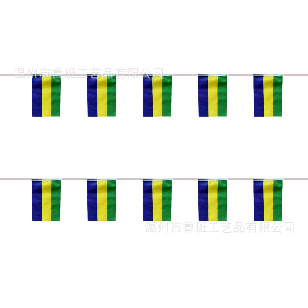 Gabon Bunting Flags 14x21cm 20pcs/lot Gabon String Flags Pennant Banner Festival Party Holiday for Decoration