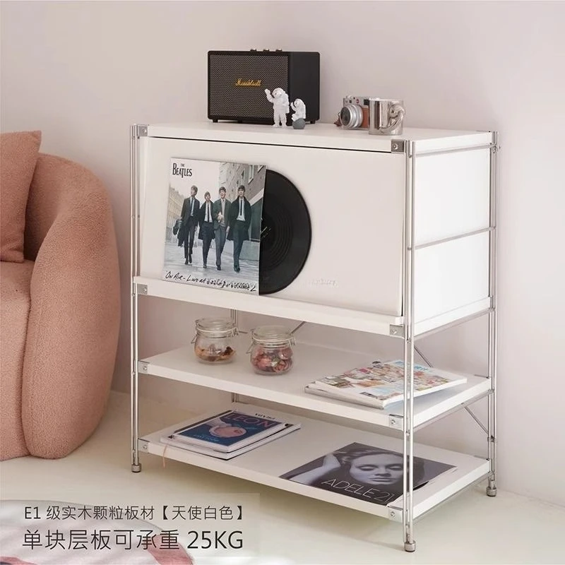 White Cabinet Magazine Cabinet Stainless Steel Living Room Storage Sweeping Robot