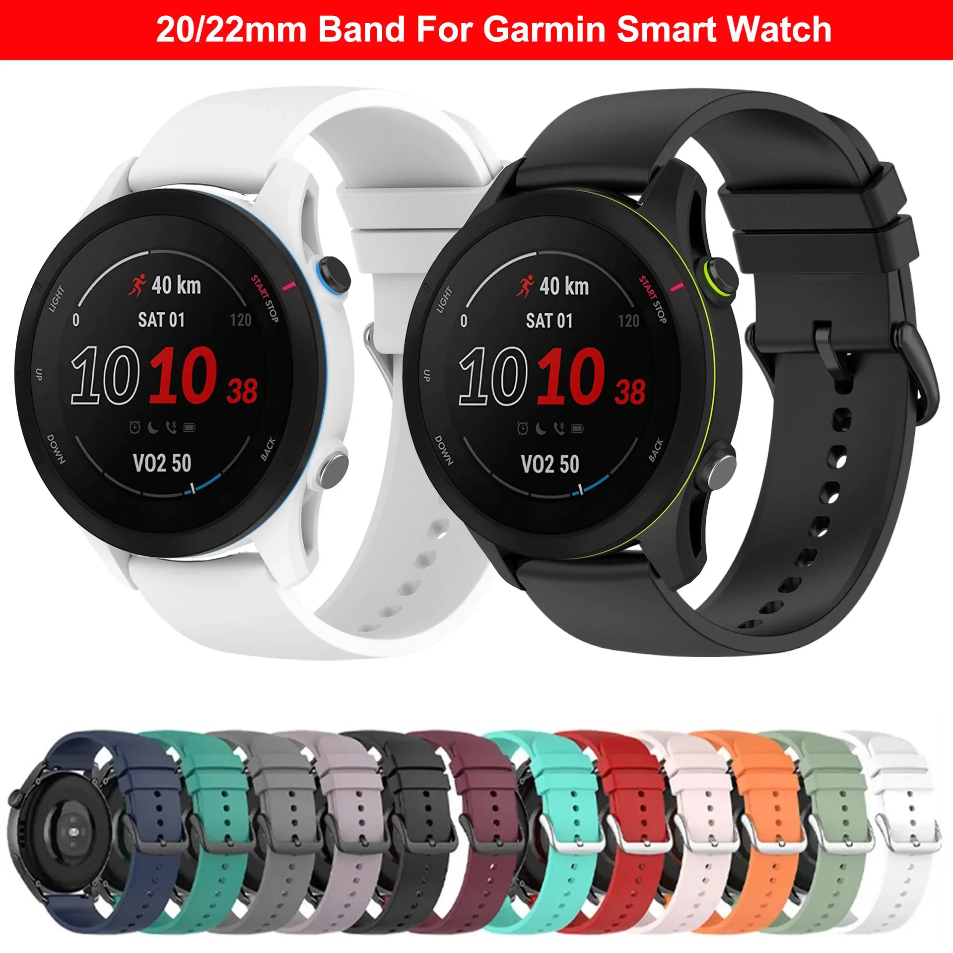 Tali Silikon Olahraga untuk Garmin Forerunner255/255 Musik 20Mm 22Mm Tali untuk Garmin Forerunner 168/168 Musik/Forerunner 570 970