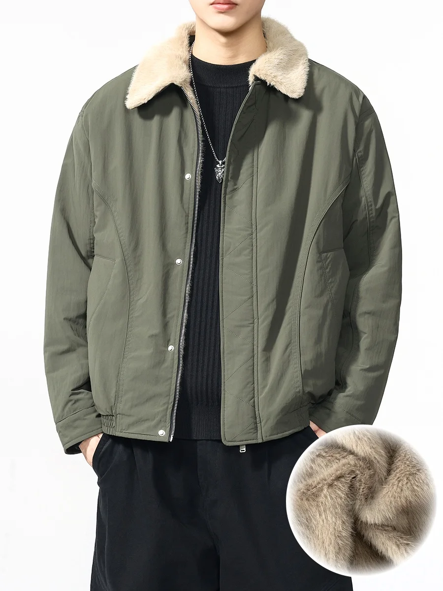 

Thiened Faux Fur Jaet Men's Winter New Sle ZABE2025 Mountain Eagle Design Warmth Comfortable Workwear Military een Coat