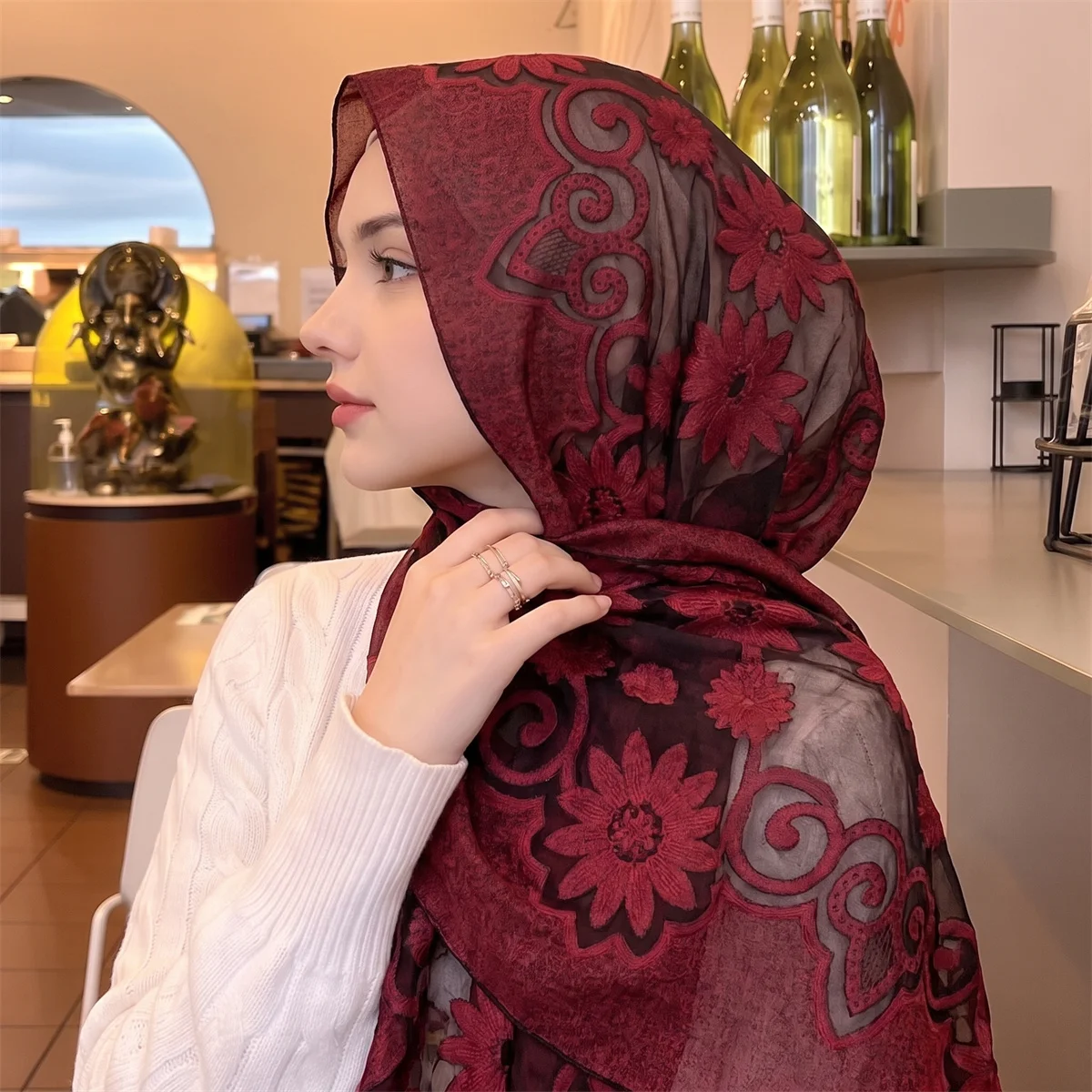 Vintage Blumen-Hijab-Schal für – Street Fashion Hijab Bewertung und Preis