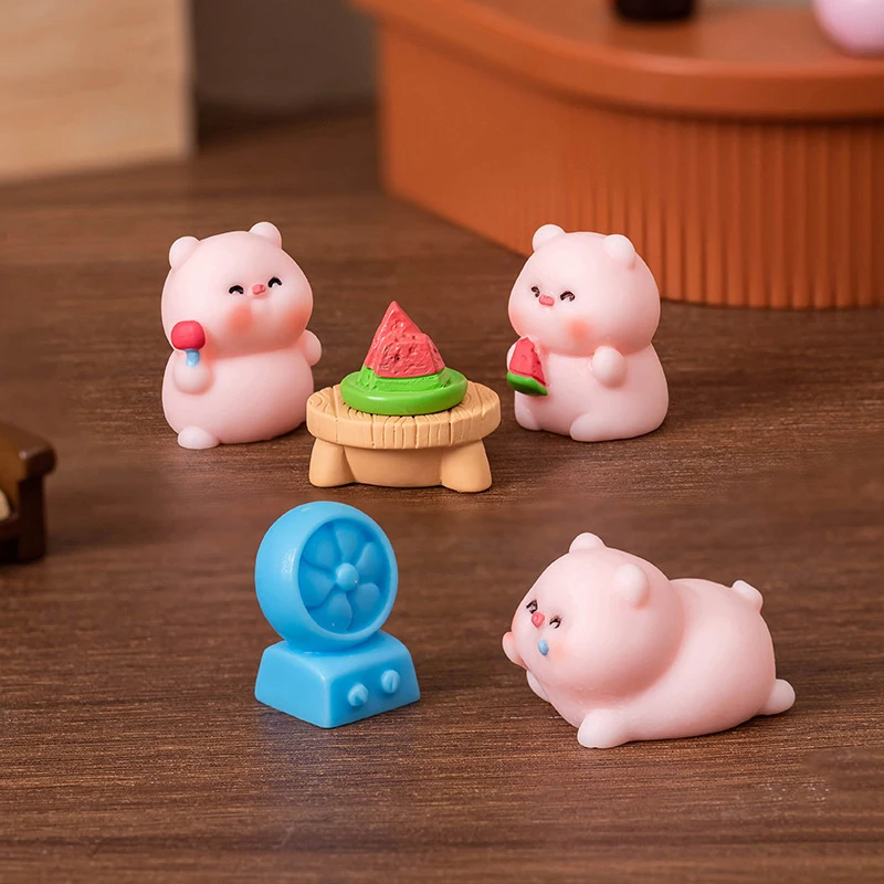 Minifigura de cerdito rosa de verano, adorno de micropaisaje de cerdo de dibujos animados, modelo de casa de muñecas, Interior de coche, decoración de escritorio del hogar