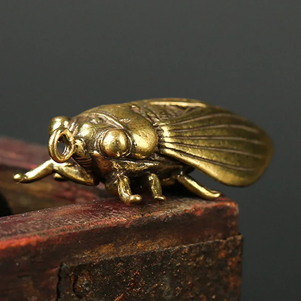 Handmade Brass Cicada Statue Creative Pure Brass Collection Exquisite Ornaments Polished Smooth Round And Lovely