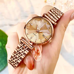 OLEVS Luxury Brand Classic Design Fashion Watch Women Rhombus Glass Rose Gold Waterproof Luminous Ladies Quartz Watches Reloj