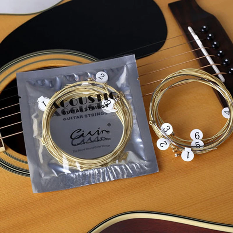 1 conjunto de 6 peças de cordas de guitarra de aço banhado a níquel para prática de guitarra acústica