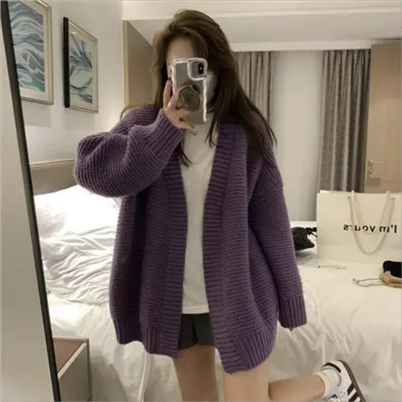 

South Korea fashion women's sweater 2023 women's autumn and winter loose thick stick knitted cardigan blouse