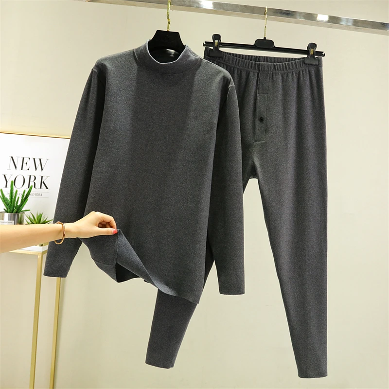Thickened Fleece Warmth Underwear Set for Men Autumn Winter Dervo Double-sided Brushed Seamless Large Size Home Clothes