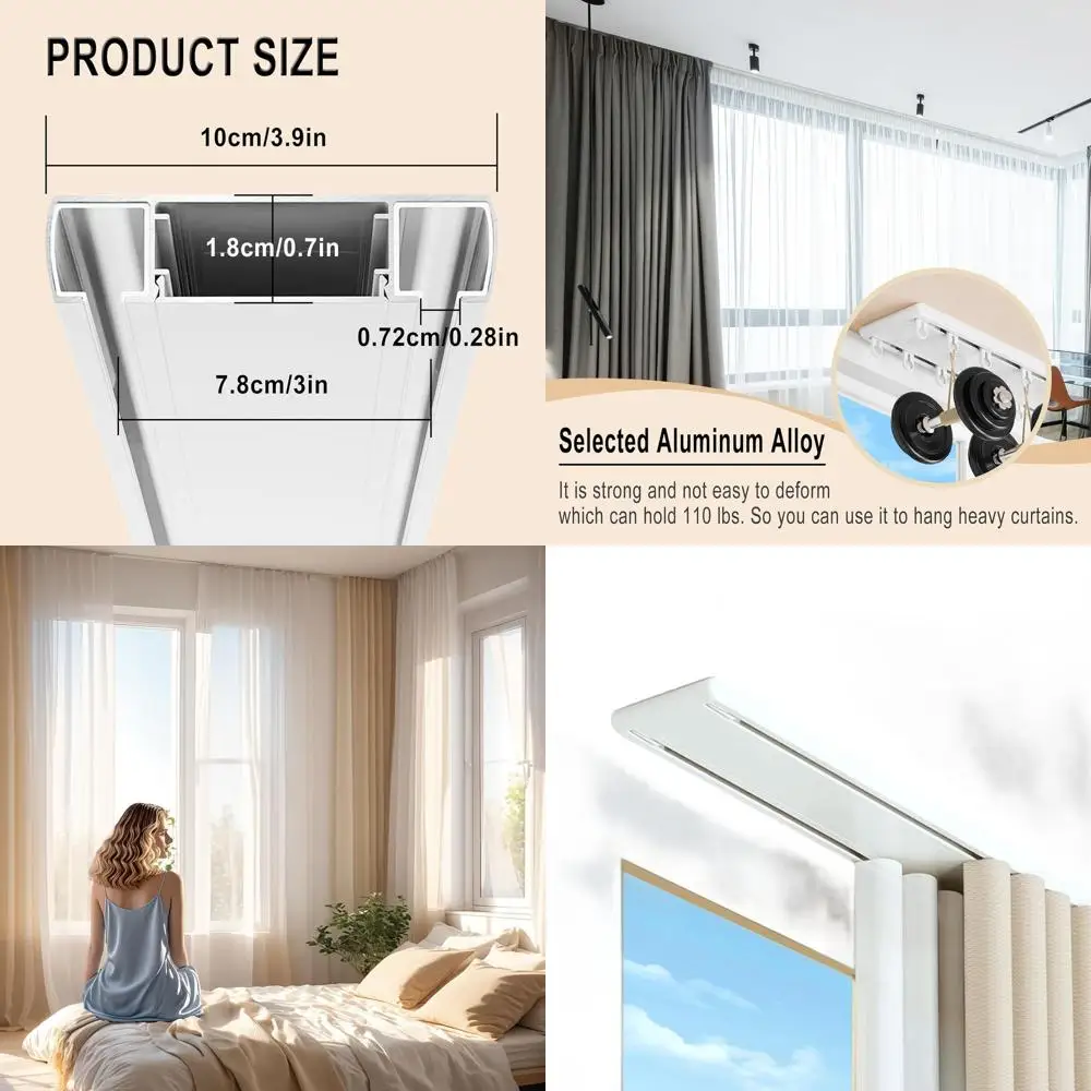 

Silent Heavy-Duty Double Curtain Track, Ceiling-Mounted Aluminum Alloy Rail, 280cm White, Suitable for Bedrooms, Living Rooms, H