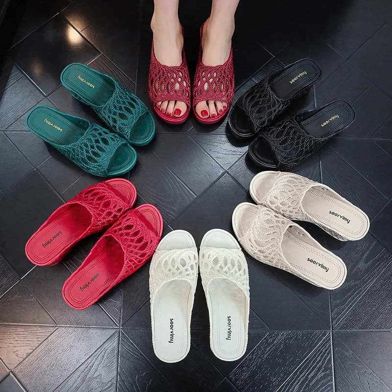 

Women's Slippers Summer Breathable Hollow Out Slippers Designer Wedges Platform Sandals Peep Toe Beach Slippers Sandalias Mujer