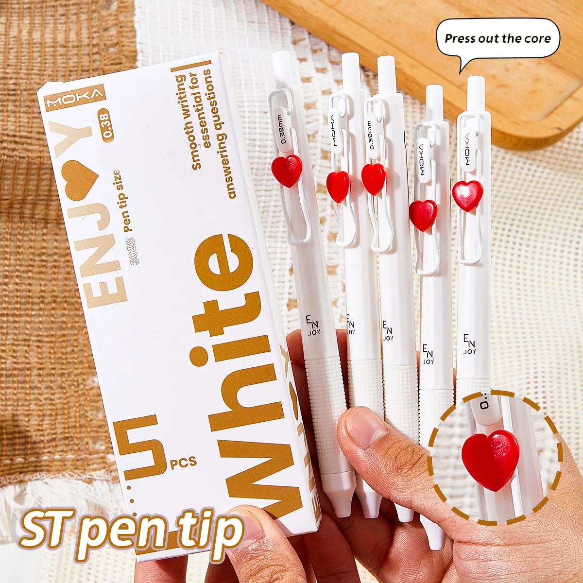 

Набор из 5 выдвижных гелевых ручек, наконечник 0,38 мм, плавное письмо, прочный пластиковый материал, идеально подходит для школы и офиса, подарок на день Святого Валентина