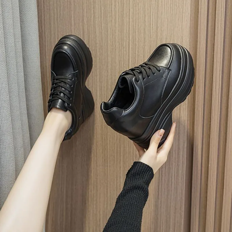 

XMWRLW Women's Spring Autumn Shoes Genuine Leather Hidden Heel Black White Sneakers For Women Autumn Sneakers Shoes Women Shoe