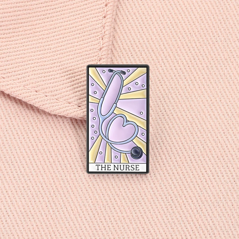 The Nurse Tarot Card Enamel Pin Medical Stethoscope Brooch Lapel Backpack Badge Fashion Jewelry Gift for Nurse Friends
