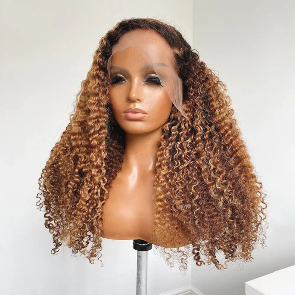 

26Inch Soft Long Ombre Blond Kinky Curly Lace Front Wig For Women With Baby Hair Synthetic Preplucked Glueless Daily