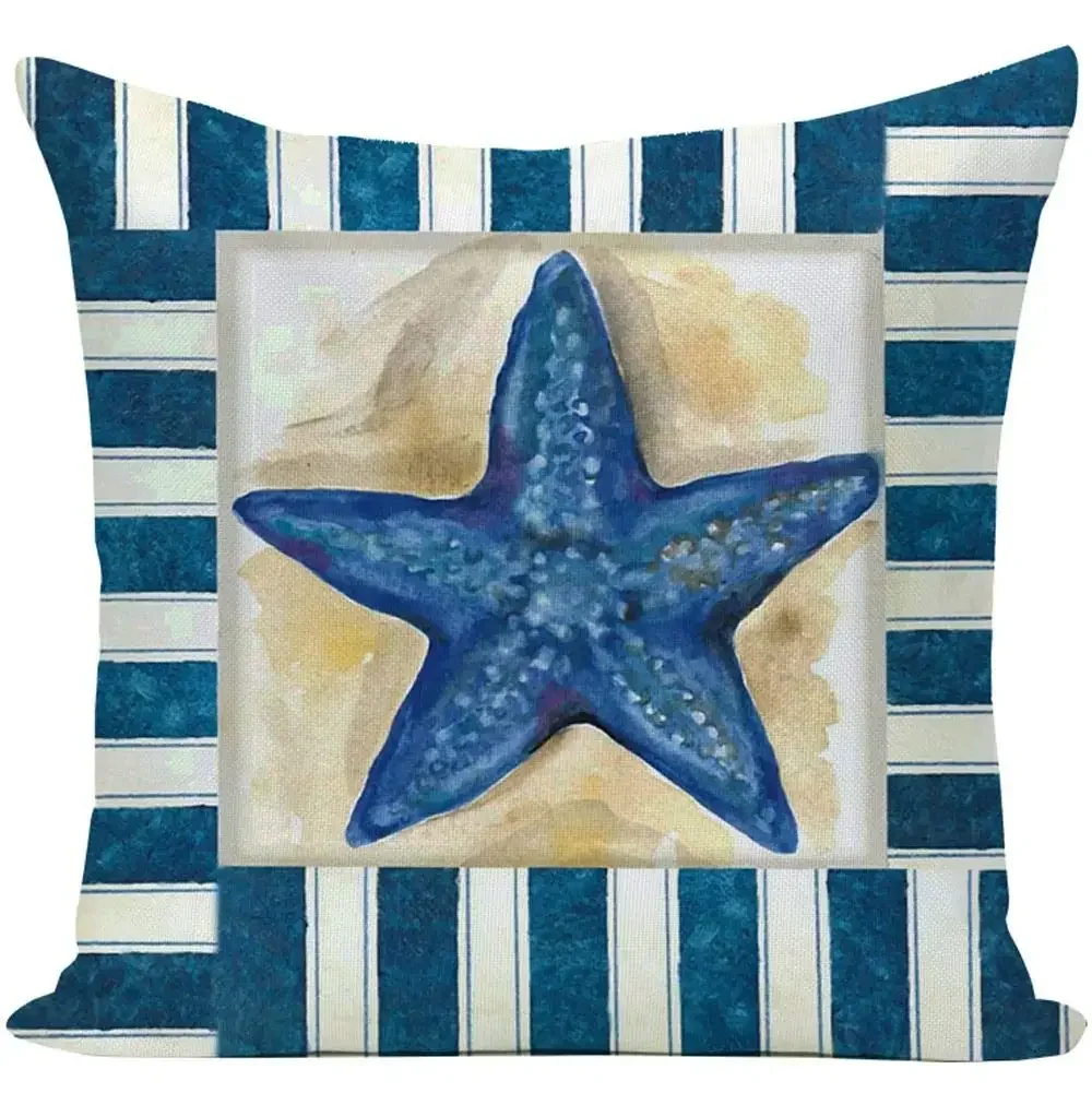 Blue starfish coral shell oyster linen pillowcase sofa cushion cover home improvement can be customized for you 40x40 50x50