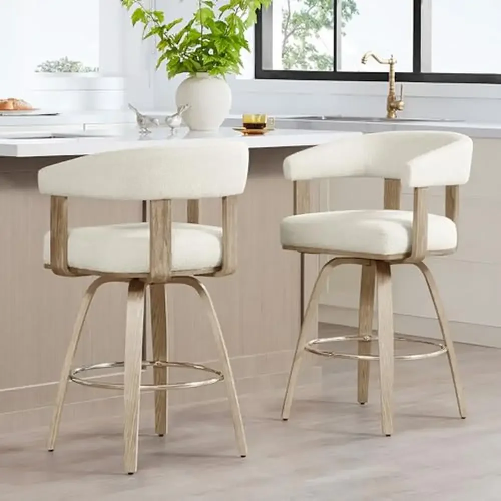 Counter Height Swivel Barstools Set Polyester Upholstered Stools with Back & Armrest Kitchen Island Home Furniture FSC Certified