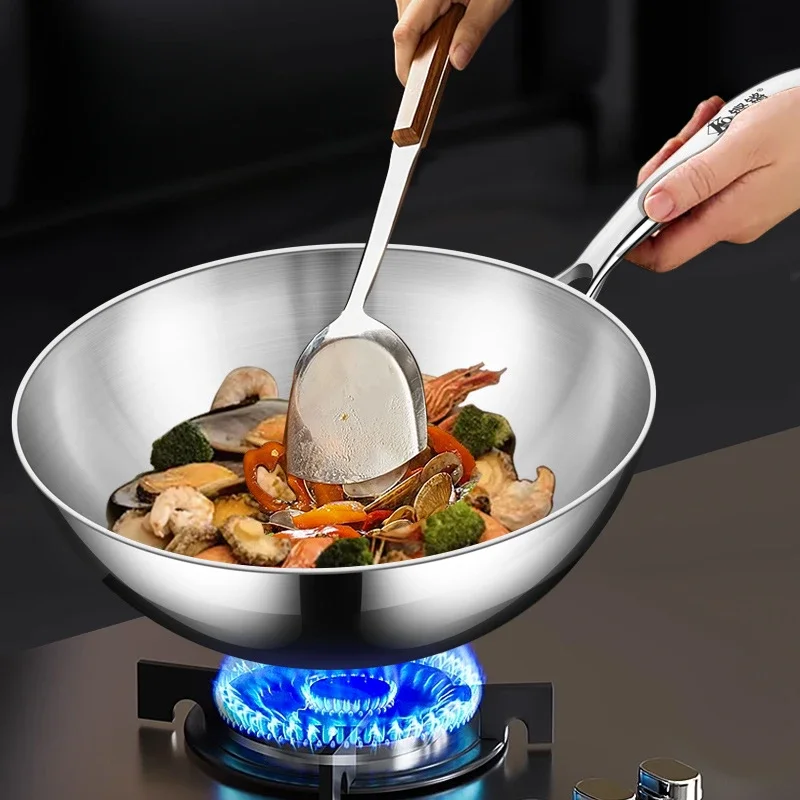 KENGQIANG 316 stainless steel frying pan Non coated and non stick pan for household flat bottomed induction cookware