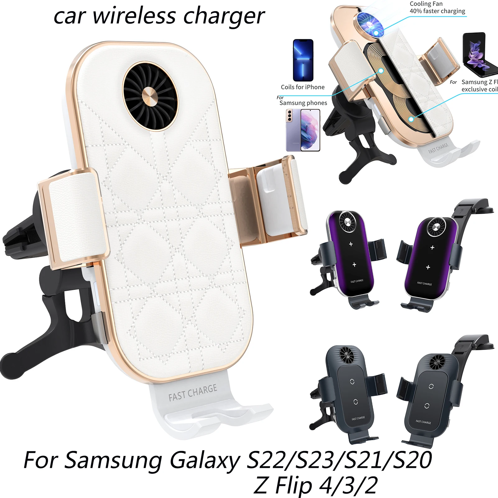 Dual Coil 15W Car Wireless Charger For Samsung Galaxy Z Flip 4 3 2 S23 iPhone Universal Fast Charging Station Auto Phone Holder