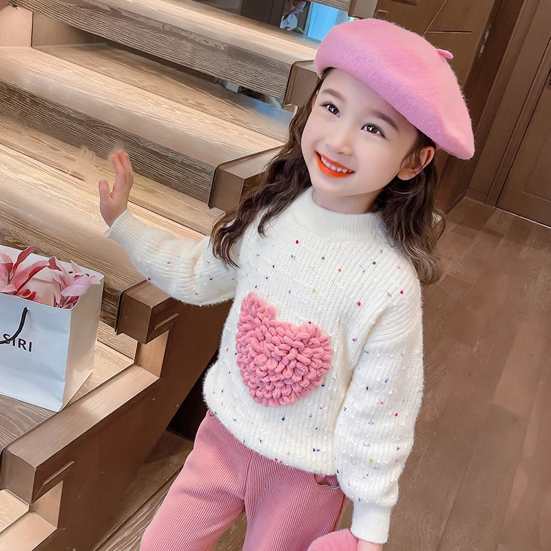 جميل نمط الطفل 3D القلب سترة للأطفال فتاة لطيف لون الحلوى تريكو الخريف ملابس طفل رضيع أزياء محبوك الزي