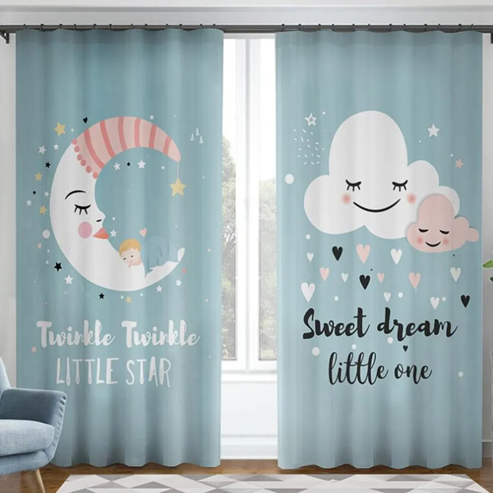 Nordic Cartoon Moon Cloud Curtains for Kids Bedroom Beautiful Boys Girls Room Curtains Drapes Ready Made Window Curtain Blackout