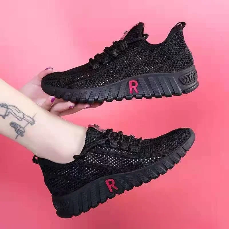 Women Mesh Flat Shoes Summer Fashion Tennis Thick Soled Sneakers Gym Walking Breathable Mesh Women Lightweight Running Sneakers