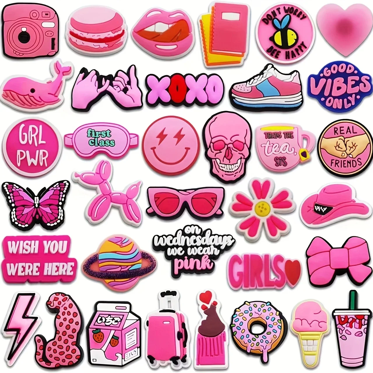 35Pcs Pink Series Shoe Charms For Clogs Shoe DIY Decoration Premium Quality Popular Charms Accessories Bubble Slides Sandals