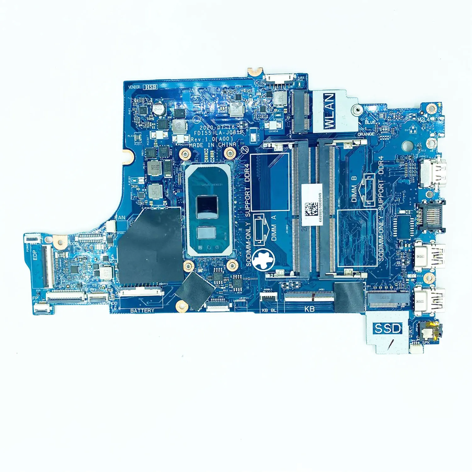 FDI55 motherboard LA-J081P untuk DELL Inspiron 3493 3593, motherboard laptop dengan i3-1005G1 i5-1035G1 i7-1065G7 CPU 100% diuji