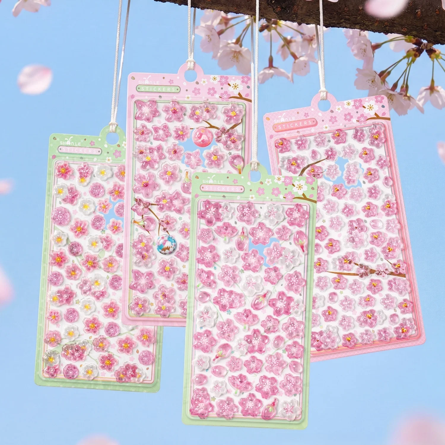 מדבקות תלת-מימדיות עם פרחי דובדבן סקורה רומנטיות לסקראפבוקינג, ליצירת יומנים, ציוד כתיבה ויומן, קישוט לבית הספר, מדבקות חמודות