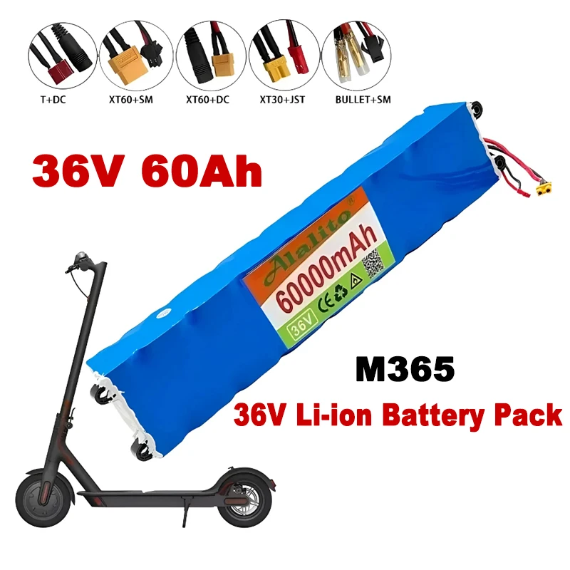 

36V 60Ah 18650 Rechargeable lithium Battery pack 10S3P 500W High power for Modified Bikes Scooter Electric Vehicle,With BMS XT30