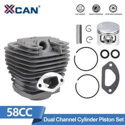 XCAN 1 Set 58CC Dual Channel Cylinder and Piston Set for Chain Saw Brush Cutter Accessories Garden Tool Parts Cylinder Piston