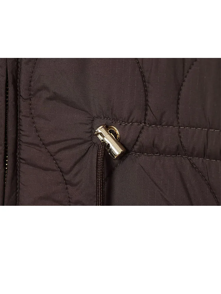 

HH Woman Winter Long Sleeves Drawstring Pocket Decoration Zipper Hooded Cotton Clothes Female Casual Street Style Cotton Jacket