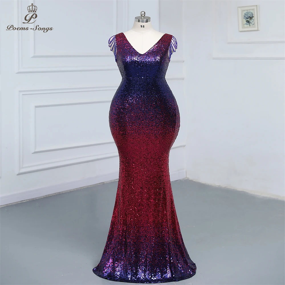 Plus rozmiar fioletowy Ombre sukienka wieczorowa sukienka na studniówkę Party dress ramię frezowanie suknie wieczorowe robe de soirée de mariage