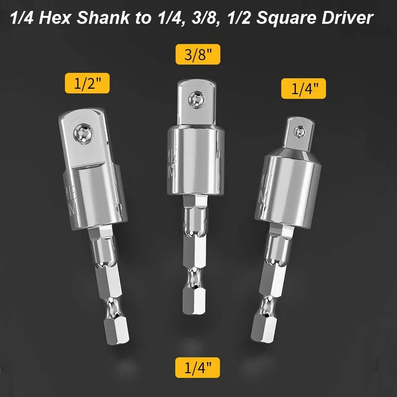 Impact Driver Socket Adapter 360 Degree Rotatable 1/4 3/8 1/2 Wrench Drill Hex to Square Male Converter Nut Electric ScrewDriver