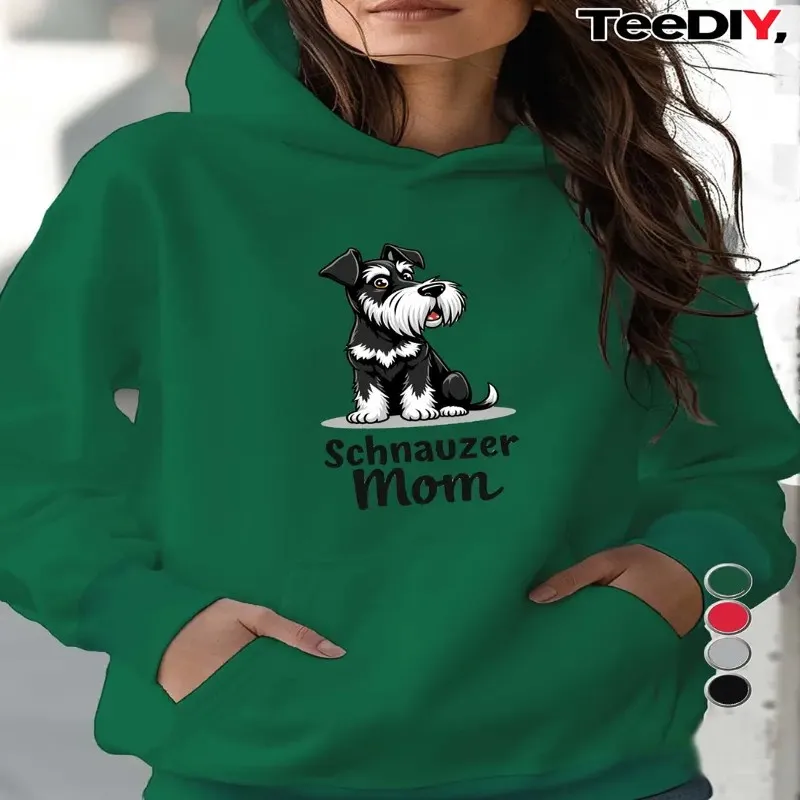

Fall Winter Women Sweatshirt Plus Size Female Clothes Oversize Cute Cartoon Pet Dog Schnauzer Mom Street Style Comfortable Top
