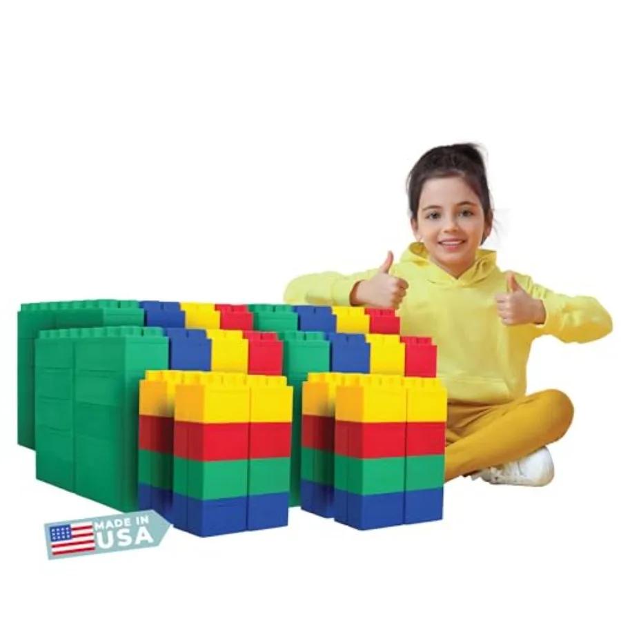 

Indoor Outdoor Play for Ages 4-8 Large Plastic Building Blocks Blue and Red 192-Piece Jumbo Set with Smooth Edges