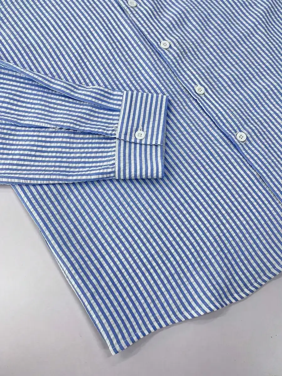 Herren Langarm-Streifenhemd mit Lockerem Schnitt Stilvolle Bequeme Freizeitkleidung für Alle Jahreszeiten Ideal für Outdoor-Aktivitäten – Detail 6