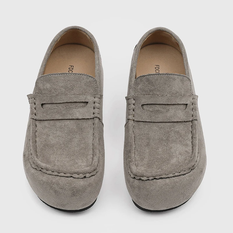 High quality retro casual new men's loafers with frosted breathable flat bottom commuting wide feet Boken shoes