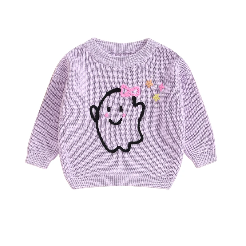 

Baby Halloween Sweaters Long Sleeve Round Neck Ghost Skull Embroidery Tops Toddler Sweatshirts