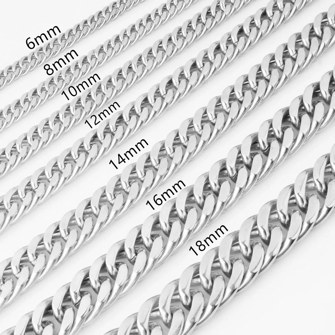 8/10/12/14/16/18mm Heavy Polished Silver Color Men\'s Chain 316L Stainless Steel Cuban Link Necklace Fashion Jewelry Gift