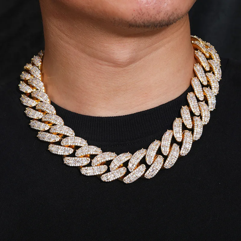 

Hip Hop Square CZ Stone Paved Bling Iced Out 25mm Big Heavy Bubble Cuban Link Chain Necklaces for Men Rapper Jewelry