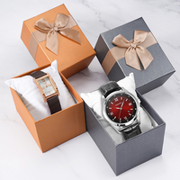 New Bowknot Watch Box with Pillow for Men Women Watch Gift Jewelry Organizer Heaven and Earth Cover Square Paper Packaging Box