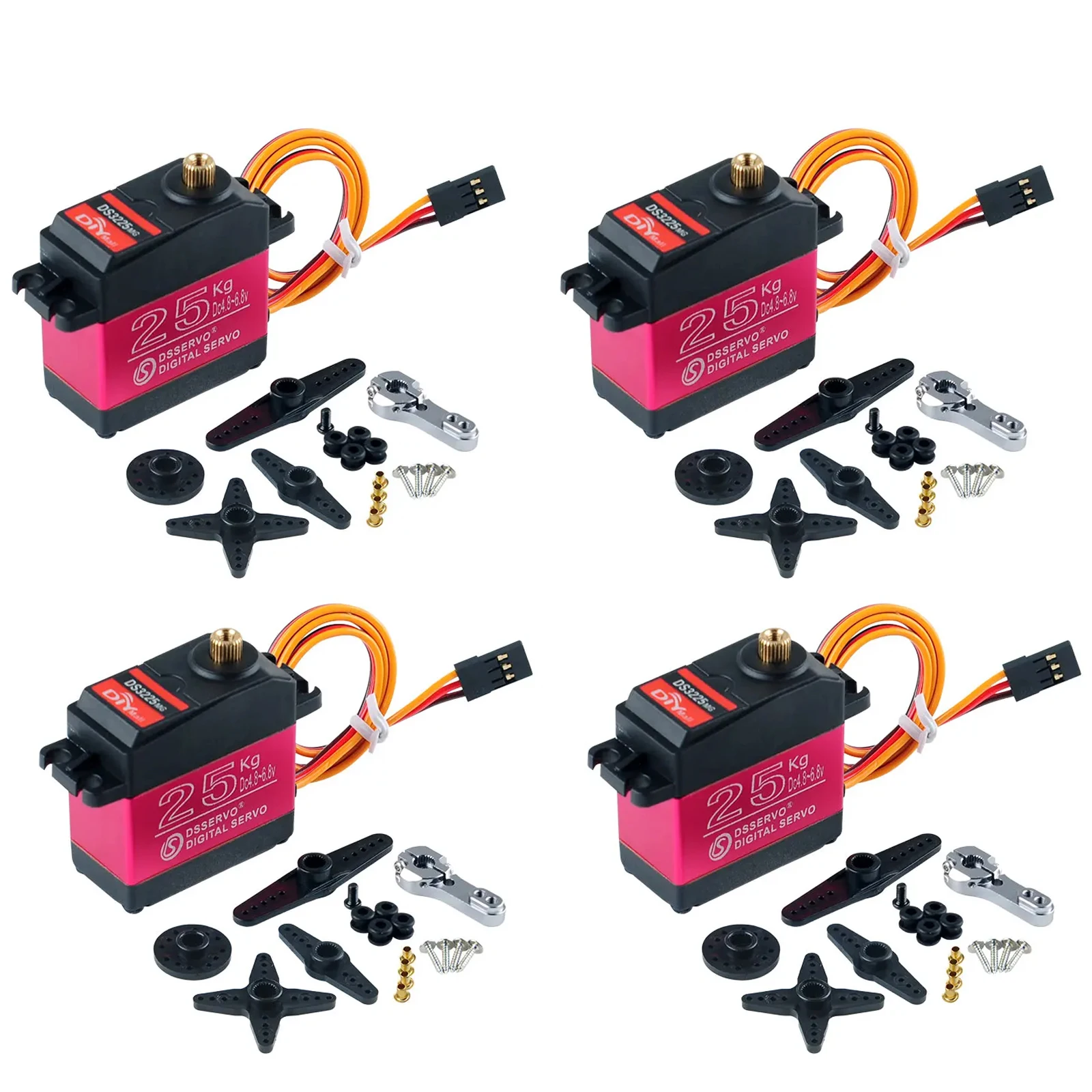 

4 шт. DS3225 25 кг RC сервопривод с высоким крутящим моментом, цельнометаллическая шестерня, 6 В, цифровой серводвигатель, 25 т, рычаг сервоприводов, звуковой сигнал для управления радиоуправляемыми автомобилями DIY Baja