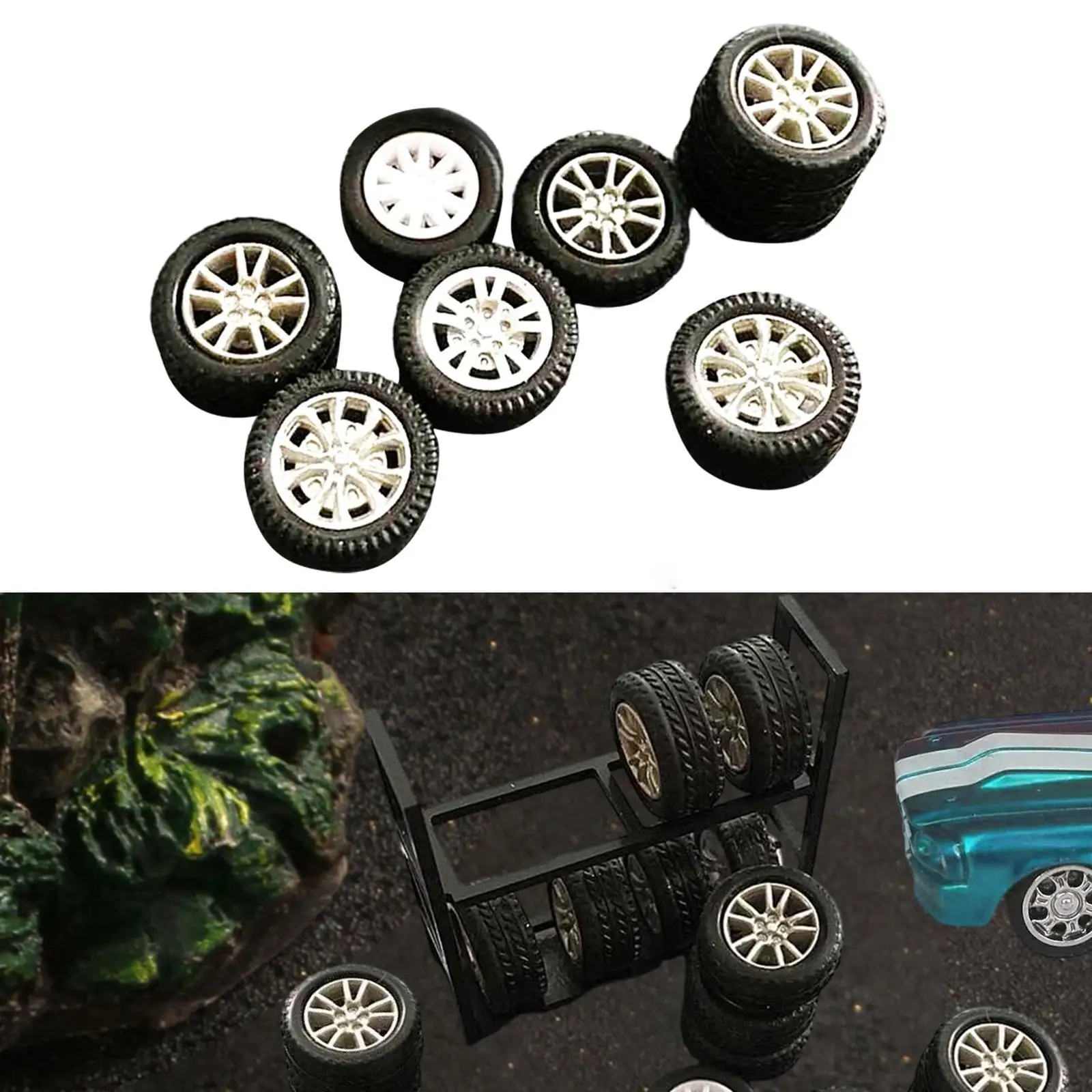 

8Pcs RC Car Wheels and Tires,RC Tires with Wheel Rim,Alloy Car Accessories Wheels Model,for 1:64 Scale