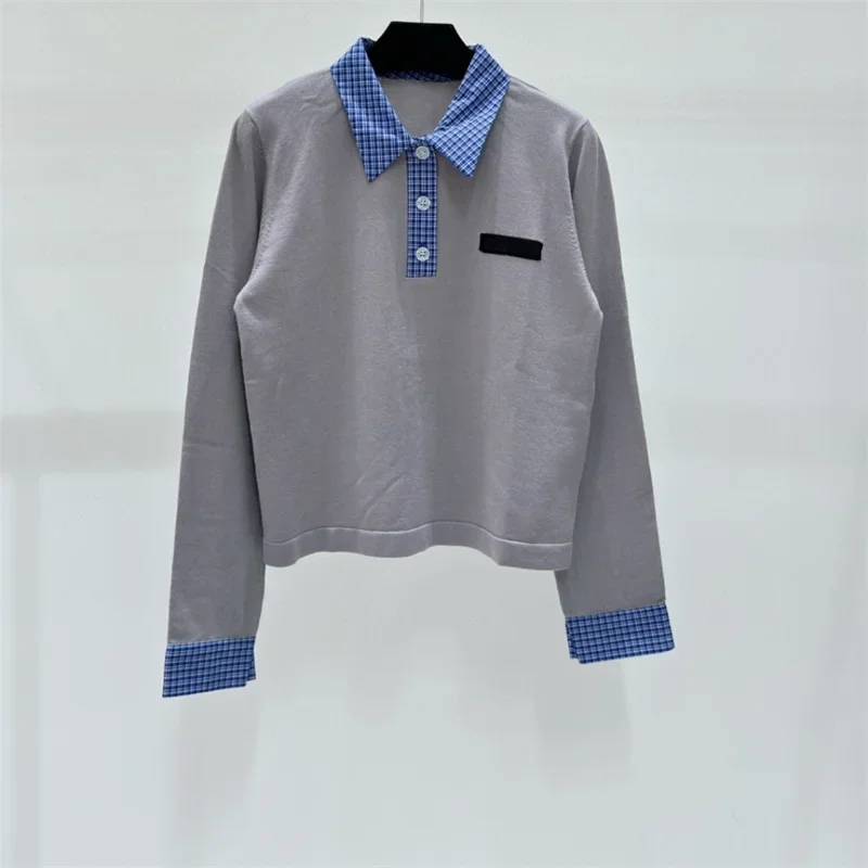 For Plaid Long Sleeve T Shirt K120636 Colur Clothing Spring Summer Polo Collar T-shirt Streetwear Embroidery Letter 2024 New