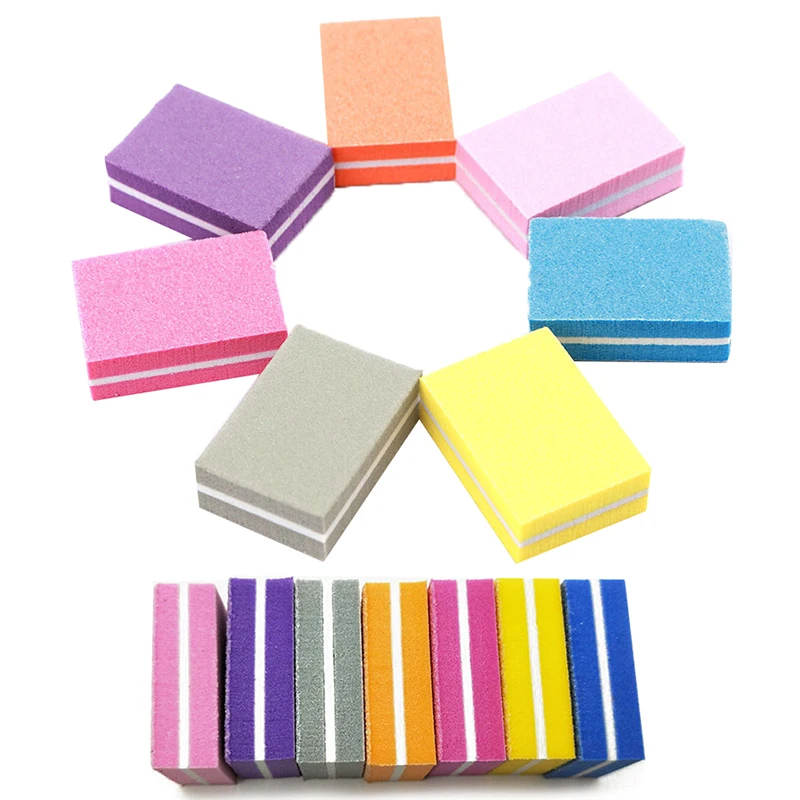 Z. 50PCS Mini Nail Sponge Files Buffer Block Buffing Sanding 100/180 Grit Double-sided Pedicure Tool For Gel Polish Nail Supply
