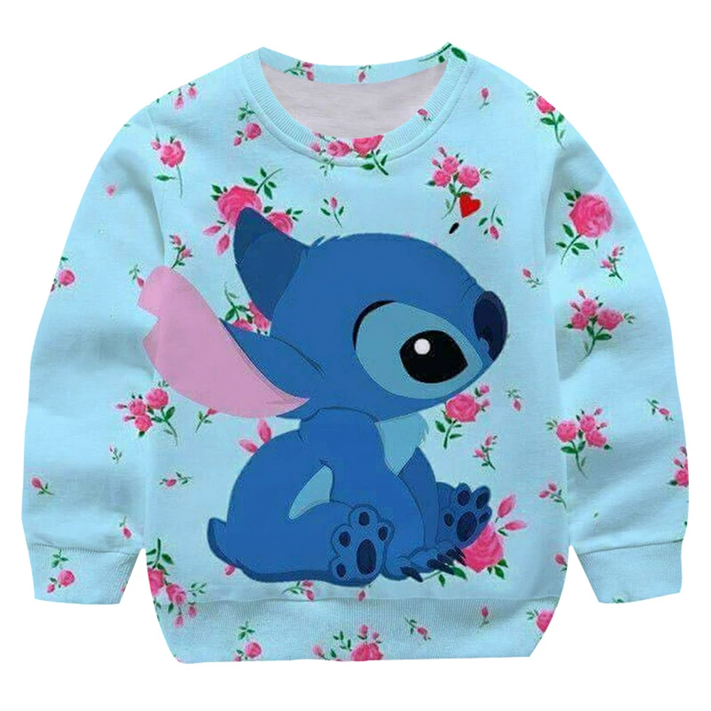 MINISO New Stitch Sweatshirt Cartoon Boys Girls Fashion Spring Autumn Round Neck Long Sleeve Kids Adults Pullover Tops Clothing