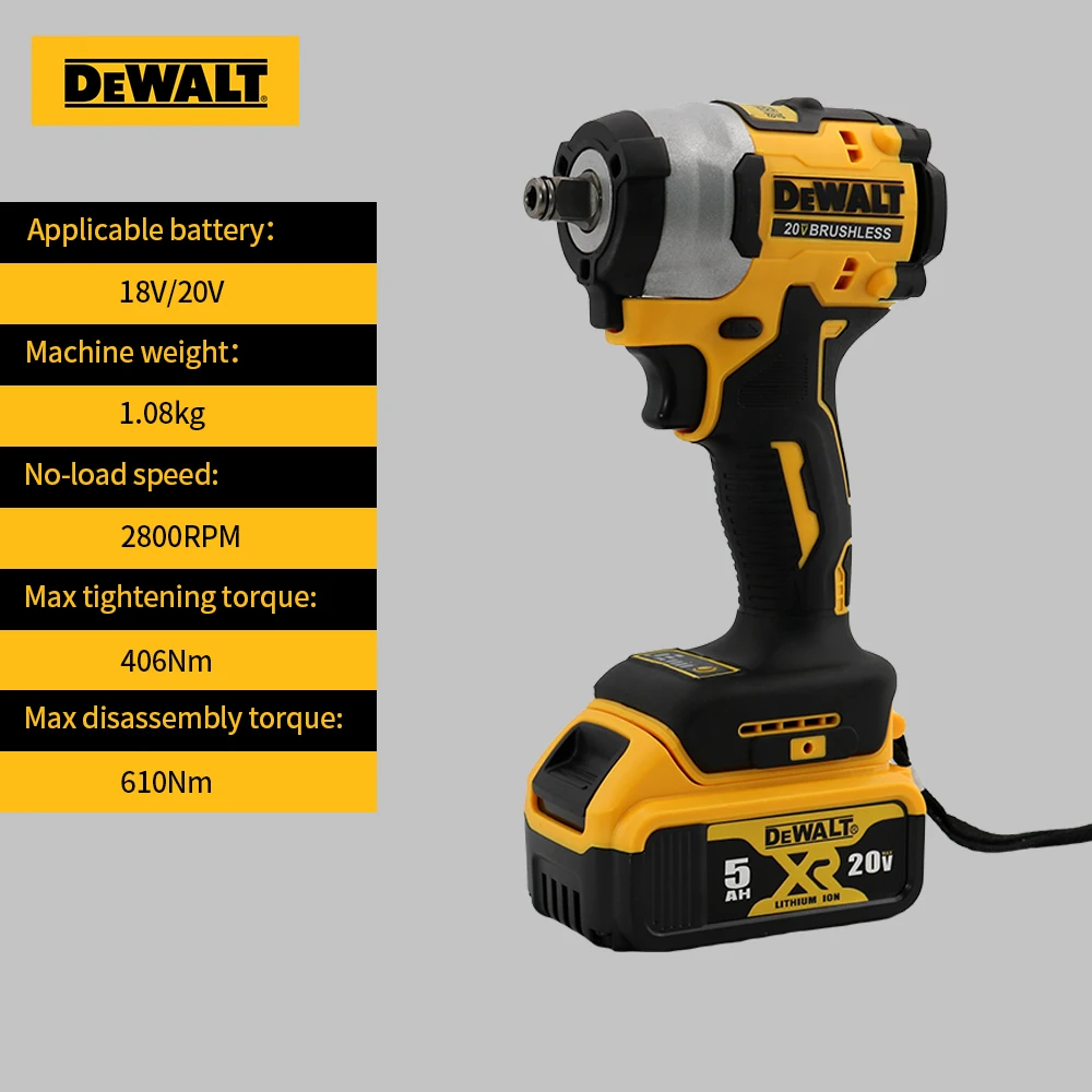 Dewalt DCF922 bezszczotkowy akumulatorowy klucz udarowy 2500 obr./min 205NM moment obrotowy zmienna prędkość 20V akumulator klucz elektryczny elektronarzędzia