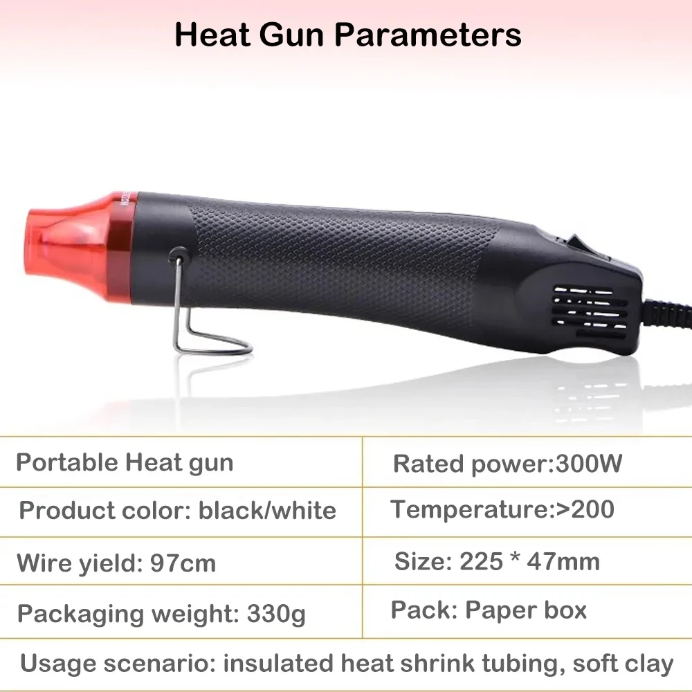 Pistola de calor de ar quente 300w, soprador de temperatura de energia elétrica, mini kit de ferramentas para diy, tubulação retrátil, envoltório de solda, carimbo de borracha plástica