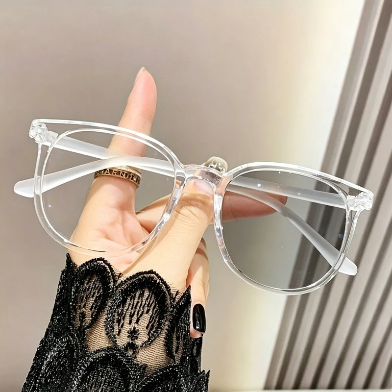 1Pc Unisex Fashion Large‑Frame Photochromic Glasses, Clear‑to‑Grey Anti‑Blue‑Light Lenses for Long‑Time Electronic Device Use